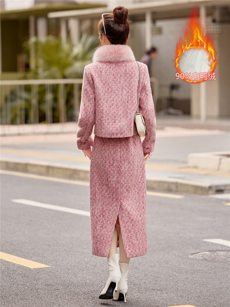 【bao款大货已出】2025冬装新款含毛粗纺小香羽绒套装90绒狐狸毛,女装套装/套裙,韩宇舍