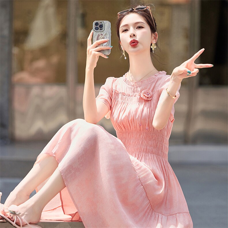 2024年夏季休闲/淑女新款仙女中长款连衣裙,女装连衣裙,多彩