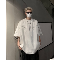 丝光棉解构短袖T恤夏季小众设计拉链半袖体恤XZ514-2-202498-P63，男装T恤，星座514-2(原B239)