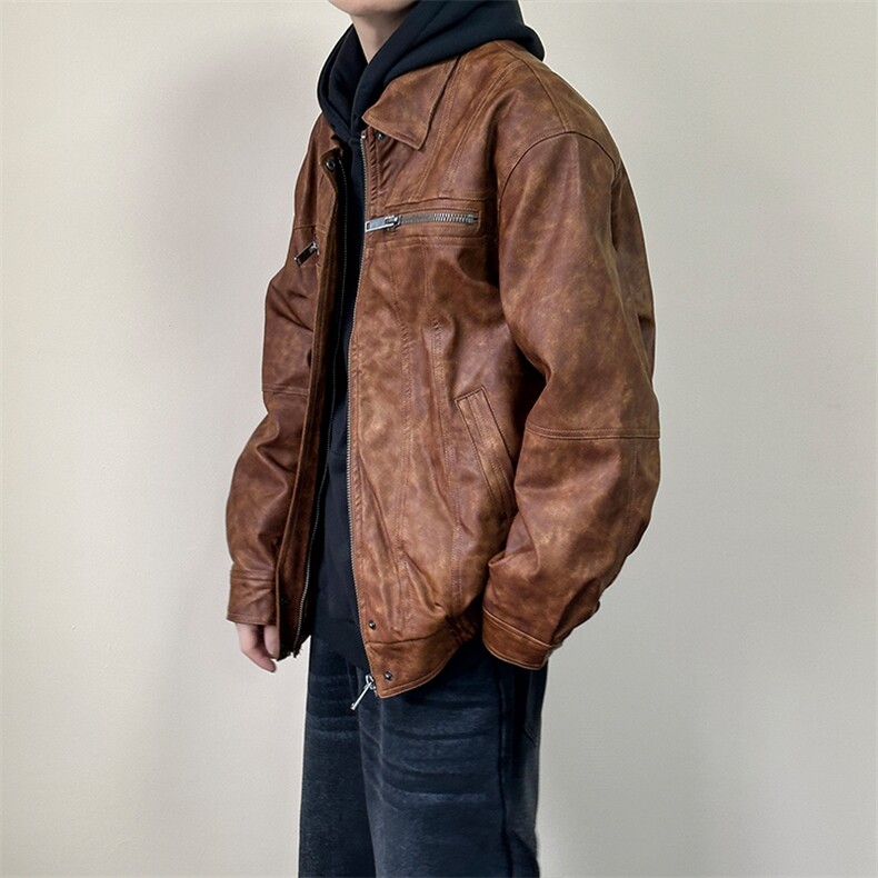 现货-水洗质感复古皮外套男pu机车服潮牌痞帅夹克-AP23106-P115,男装夹克,电商A351
