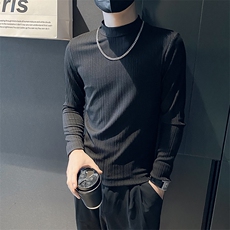 白色V11-P38-控58秋季社会小伙打底衫半高领套头长袖T恤，男装T恤，电商A108