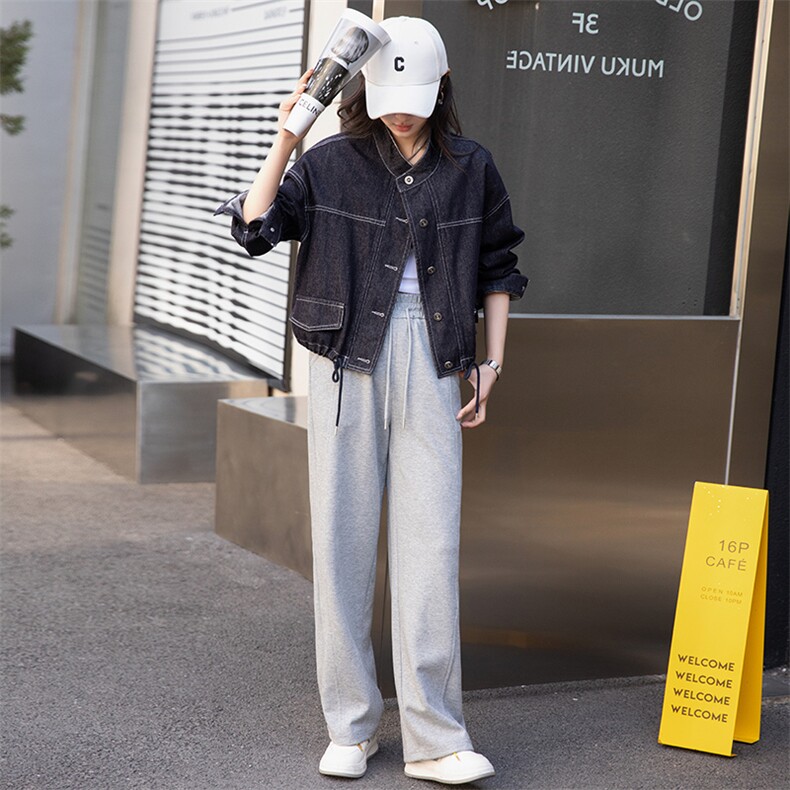 牛仔外套女春秋短款2025年新款设计感休闲宽松立领夹克小个子上衣,女装套装/套裙,美拉德工厂直营店