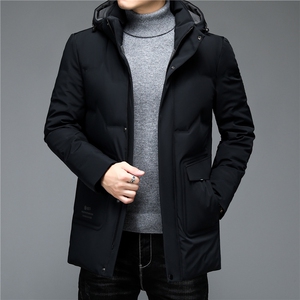 男士中长款羽绒服可脱卸帽中年爸爸装羽绒休闲外套ALXB803-P335图片