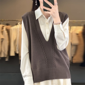 秋冬季新款条纹毛衣女宽松显瘦百搭针织马甲图片