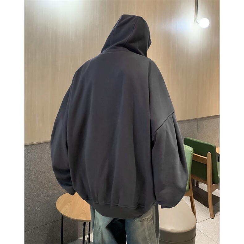 美式街头拉链连帽开衫卫衣男女宽松百搭休闲灰色外套,男装卫衣,星座410-7