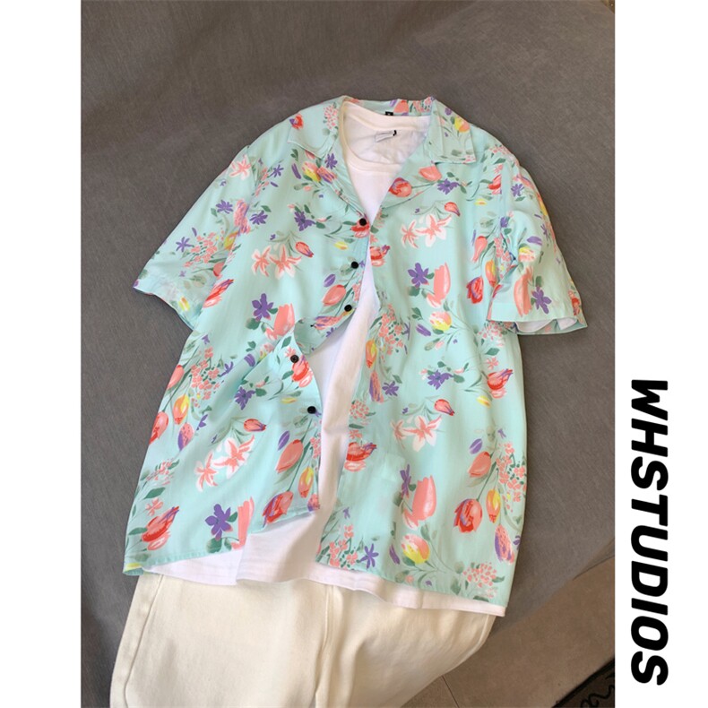 港风宽松版加大大码穿到230斤潮花衬衫短袖衬衣228-11142-P40,男装T恤,星座228-1