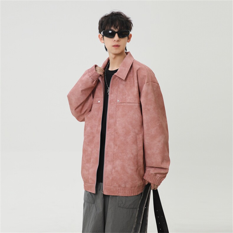 PU皮工装翻领夹克2025秋季痞帅潮流二开外套XZ301b-2-JK2591P75,男装夹克,星座301B-2（原A443-1）