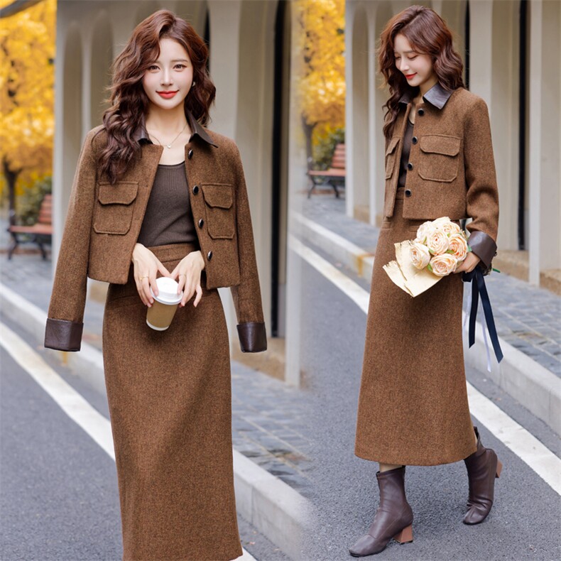 毛呢小香风羽绒服套装女春秋高级感2025新款爆款千金套装裙两件套，女装套装/套裙，雅静靓衣