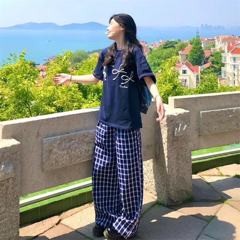 小众设计感珍珠蝴蝶结钉珠短袖T恤女夏oversize宽松潮情侣上衣,男装T恤,星座1210-1