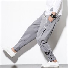 风春季男士盘扣宽松刺绣休闲裤束脚哈伦裤男长裤运动裤M78P55，女装休闲裤，钱塘788(原4013)