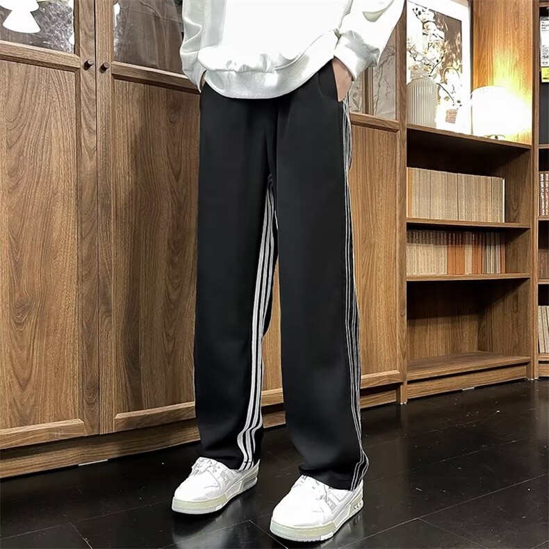 美式vibe裤子高街ins潮条纹运动裤男直筒宽松垂感阔腿裤K4388-P32,男装休闲裤,星座412-3