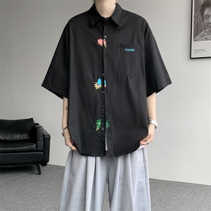 设计感重工花卉刺绣短袖衬衫高级大码美式痞帅衬衣外套DC5011/P45图片