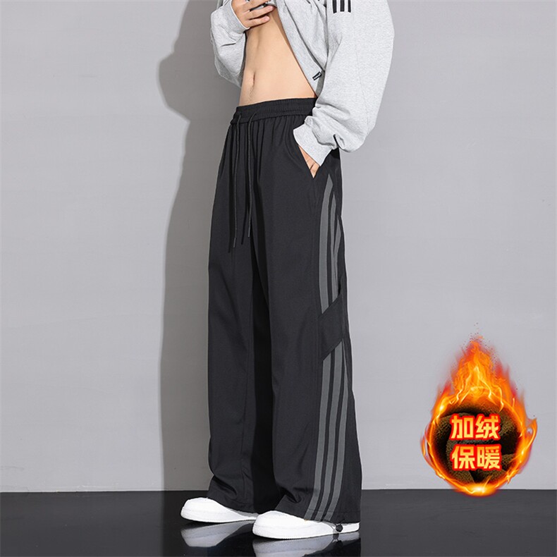 现货宽松纯色直筒垂感拼色条纹加绒休闲裤男DSA157B-K9850R-P55，男装卫衣，电商A157B