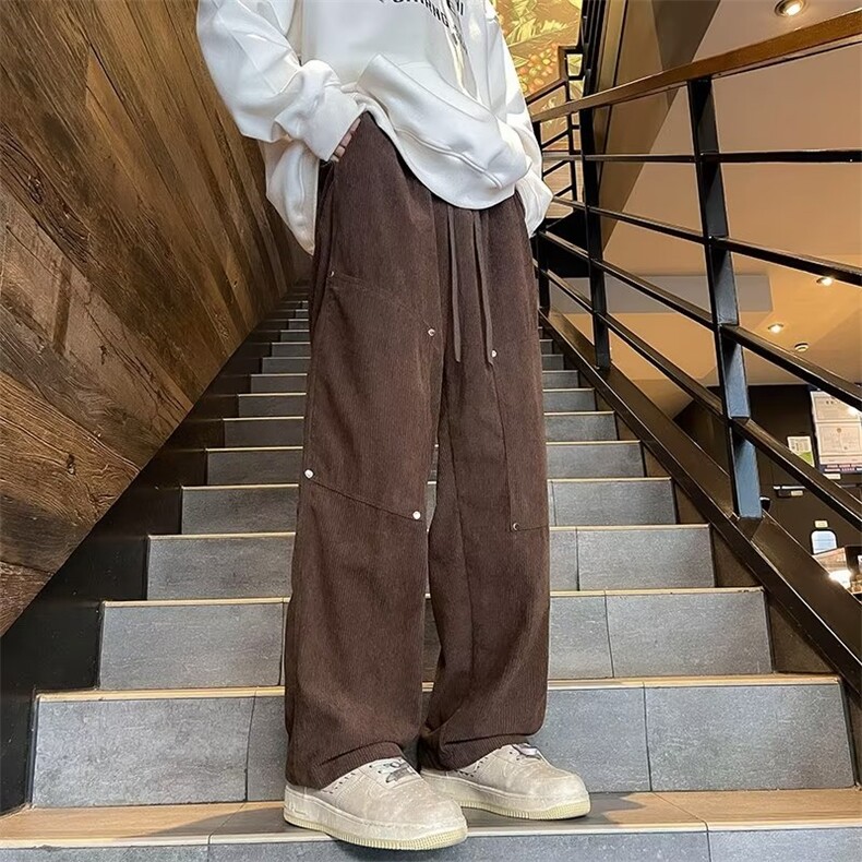 灯芯绒裤男款潮大码宽松直筒运动裤冬季加绒加厚休闲长裤B823-1,男装休闲裤,星座1116A-1（原606A）