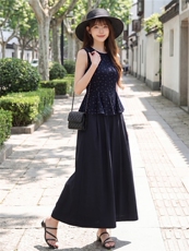 时尚无裙圆领小清新碎花小衫阔腿裤两件套气质优雅套装女，女装套装/套裙，水衣源