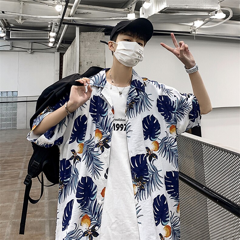 21年夏季短袖衬衫男宽松落肩港风西装领衬衫男DS-C407-CS303-P35,男装衬衫,电商C323-1