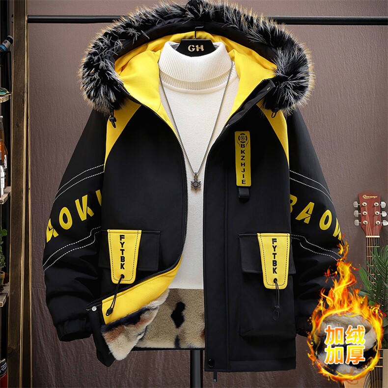 加绒夹克男士外套青年冬季加厚连帽大毛领保暖棉衣男L8757-P98,男装夹克,星座310B-3