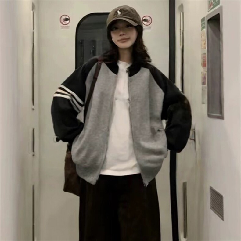 重磅秋冬北极绒开衫毛衣美式复古休闲慵懒风撞色立领针织衫外套,男装针织衫/毛衣,电商A486-1