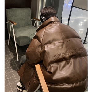港风鳄鱼纹可拆卸四芒星胸针设计潮流休闲棉衣男MY77733P128控168图片