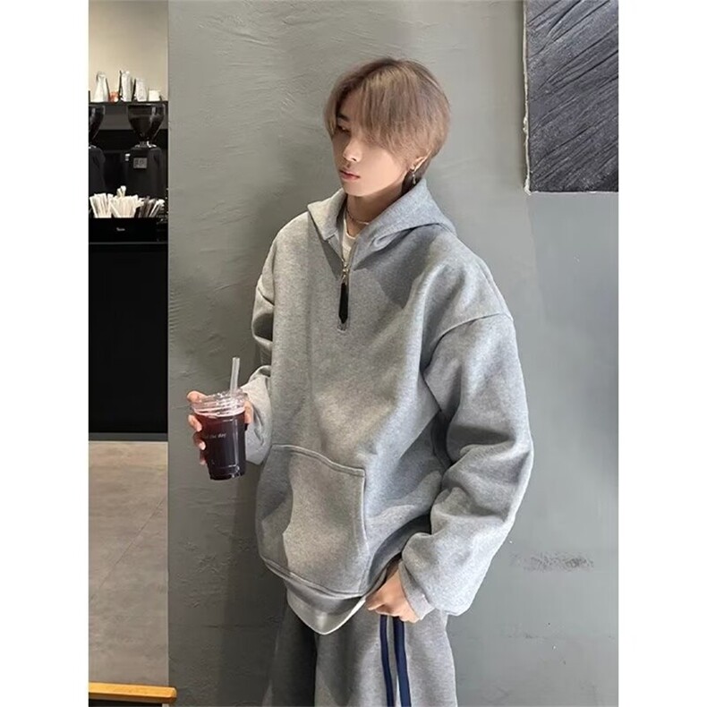 现货1014-1-WY59-特批58拉链设计连帽长袖宽松休闲连帽套头衫卫衣,男装卫衣,星座1014-1