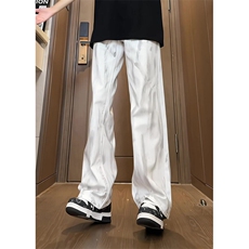 2025春夏小众扎染做脏白色牛仔裤男宽松直筒垂感长裤K8620-P60，男装牛仔裤，星座301D-3