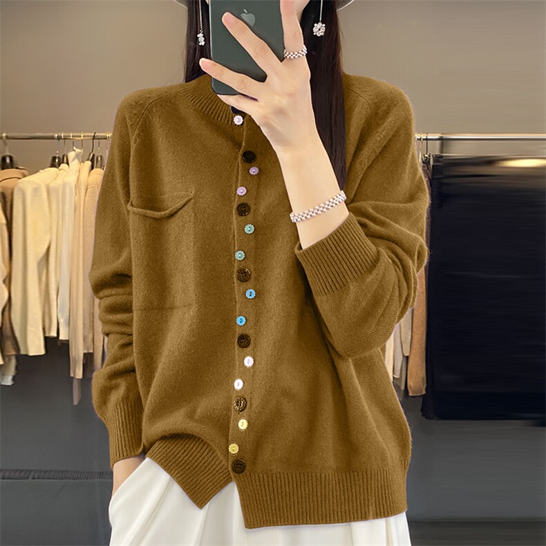 羊毛针织衫女2023年春秋季新款长袖外搭开衫毛衣外套洋气宽松上衣,针织衫/毛衣,佳绒包芯纱店