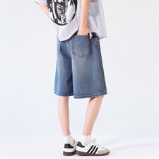 新款美式水洗渐变阔腿牛仔中裤夏季男宽松休闲XZ201-K507P45，男装休闲裤，星座201