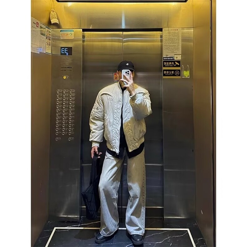 飞行夹克bomber棉服男冬季美式复古弧形解构短款棒球服夹棉外套潮,男装棉衣,星座603-2