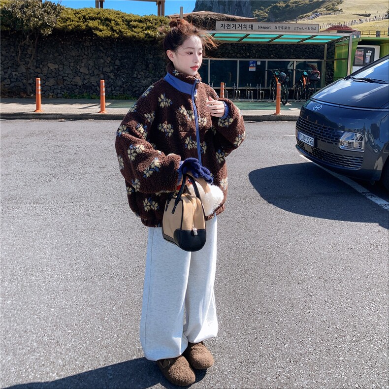 【新款】夹棉花朵提花羊羔绒棉服2D145-Y8863-P195-控288,女装短外套,2D145