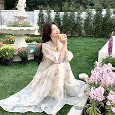 【现货】度假风卷边印花连衣裙#2507-P150-K218，女装连衣裙，2C111