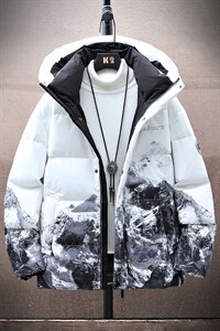 现货雪山款连帽时尚宽松轻薄白鸭绒扎染外套羽绒服R8833P100图片