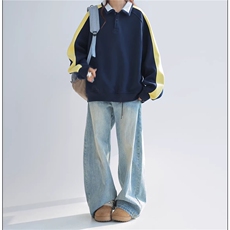 WY848-P55-450克重磅美式学院风拼接卫衣2026春季新款情侣卫衣，男装卫衣，星座1811B