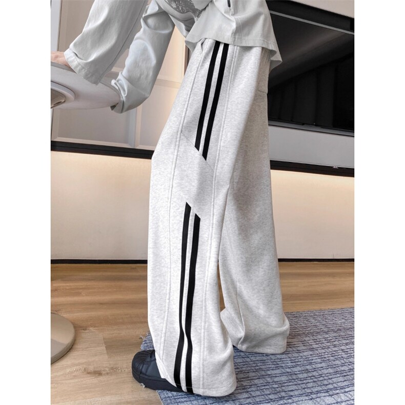 美式条纹重磅卫裤男秋季宽松阔腿运动裤子潮牌美式青少年休闲长裤，男装休闲裤，星座506A