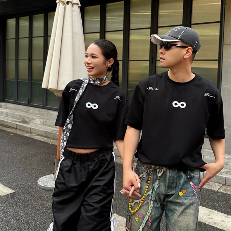 万针全刺绣解构设计260克重磅双纱纯棉高品质美式高街短袖T恤特35,男装T恤,电商A486
