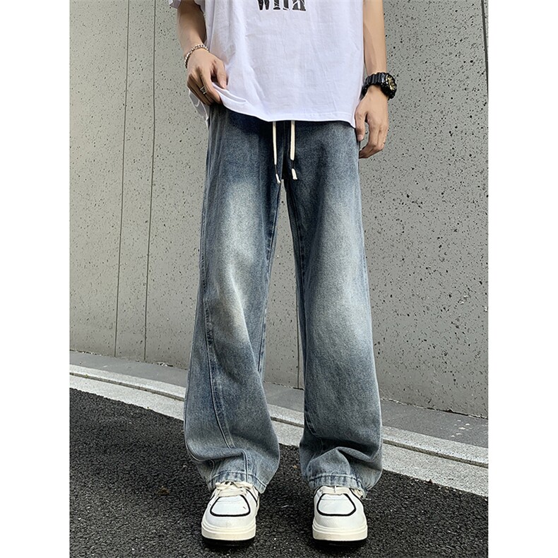 2024新款美式vibe潮流牛仔裤痞帅撞色水洗做旧直筒现货 K8110-P43图片