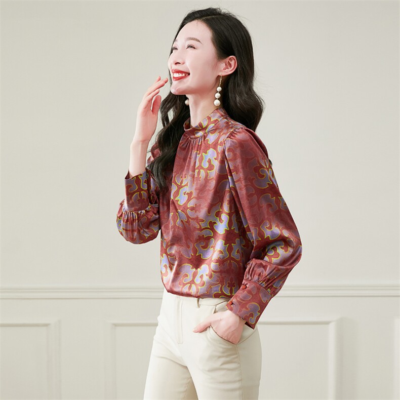 高级感立领真丝衬衫女装长袖春季重磅真丝上衣衬衣气质小衫妈妈,女装衬衫,阿舍尔精品