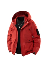 新款户外夹克男连帽纯色上衣冲锋衣外套DSA157B-J2527-P65，男装夹克，电商A157B