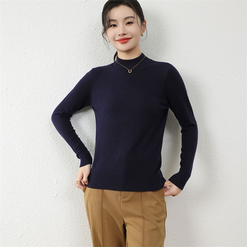 秋冬季新款女时尚百搭显瘦半高领显瘦纯色针织衫,针织衫/毛衣,伊美侕