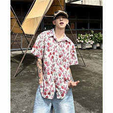 抖音质量衬衫男士短袖双面提花韩版百搭2024夏季ins外套CY881-P47，男装衬衫，星座412-2