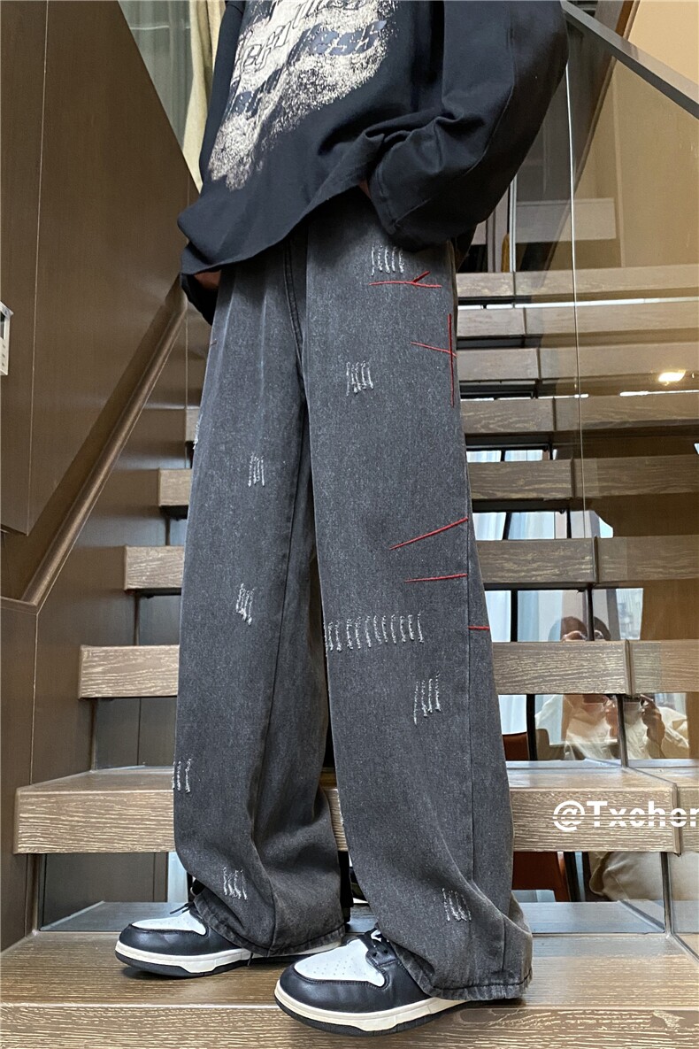2024美式复古水洗磨毛牛仔裤宽松直筒裤子B315-K23414-p55控68,男装牛仔裤,电商B315