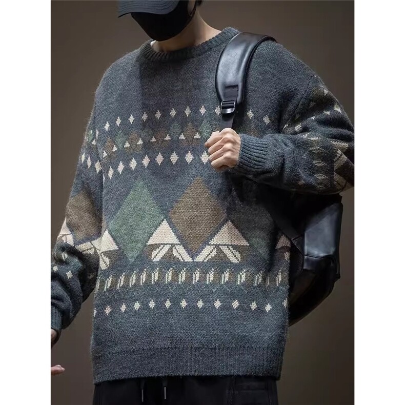 B042-P45美式休闲毛衣男传统复古春秋冬季潮牌宽松大码民族风,男装针织衫/毛衣,电商B323A