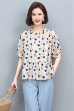 苎麻短袖t恤女夏装2022新款时尚宽松显瘦小衫休闲小个子妈妈上衣，女装衬衫，奕阳依阁
