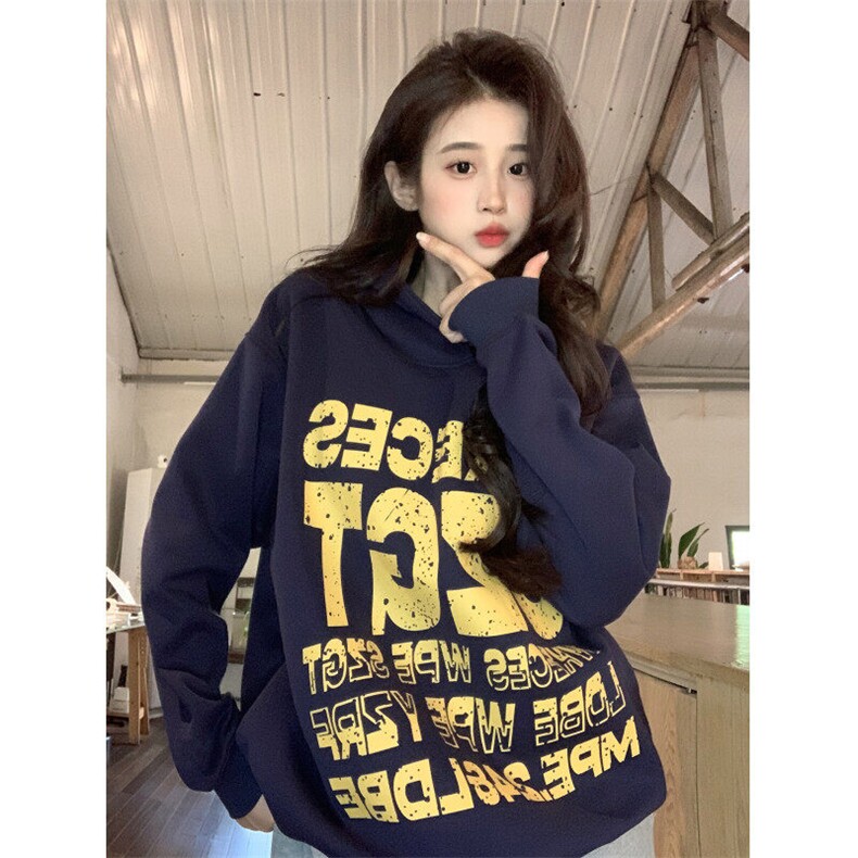EE057-P70 卫衣男女情侣装薄款2024设计感潮流宽松印花连帽上衣图片