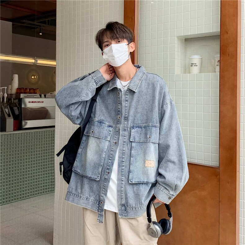 美式复古牛仔外套男士秋季潮牌高街工装夹克设计感宽松J3607-P67图片