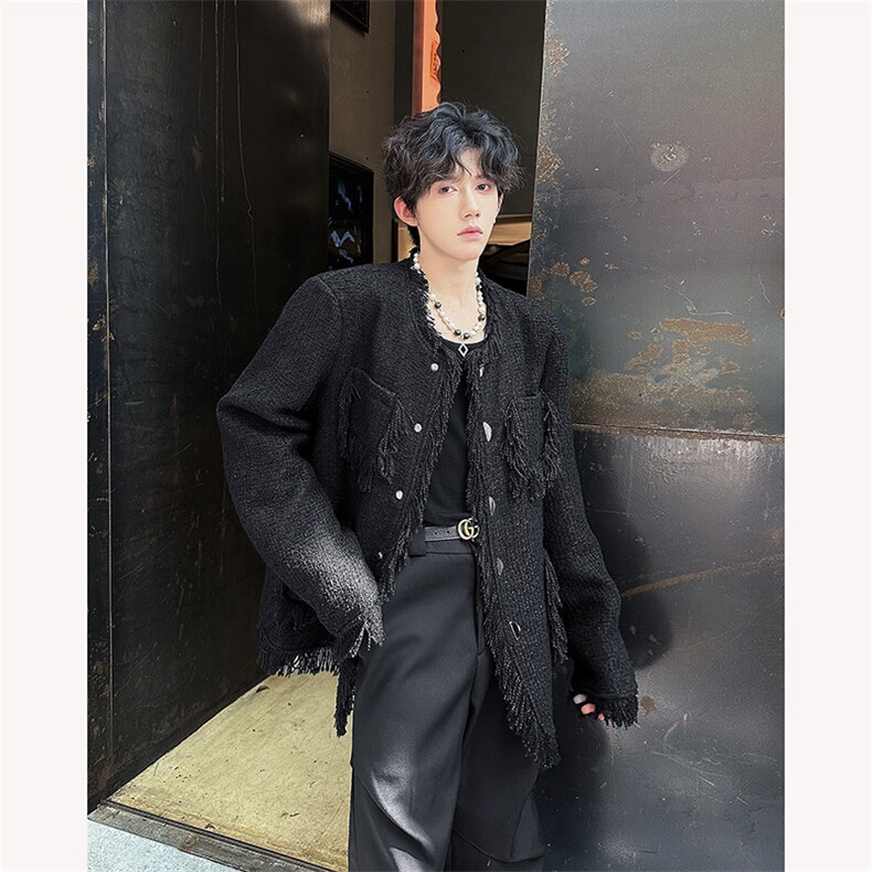 24男士设计感流苏垫肩小香风金属垫肩毛呢外套XXF08-p178,女装短外套,电商B288
