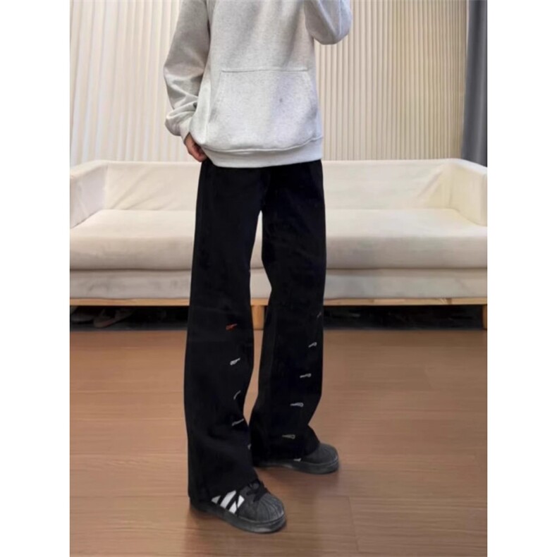 1506/Q4550/P48美式复古微喇牛仔裤男款小众设计感显瘦黑色长裤,男装牛仔裤,星座1506