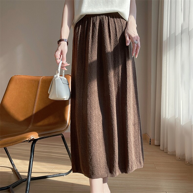 2025春夏新纯色简约气质半身裙女柔软触感亲肤柔软细腻垂顺百搭裙，女装半身裙，丹芙娇羊绒