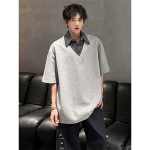 有货。假两件短袖POLO衫男女潮牌T恤ST734-P35图片