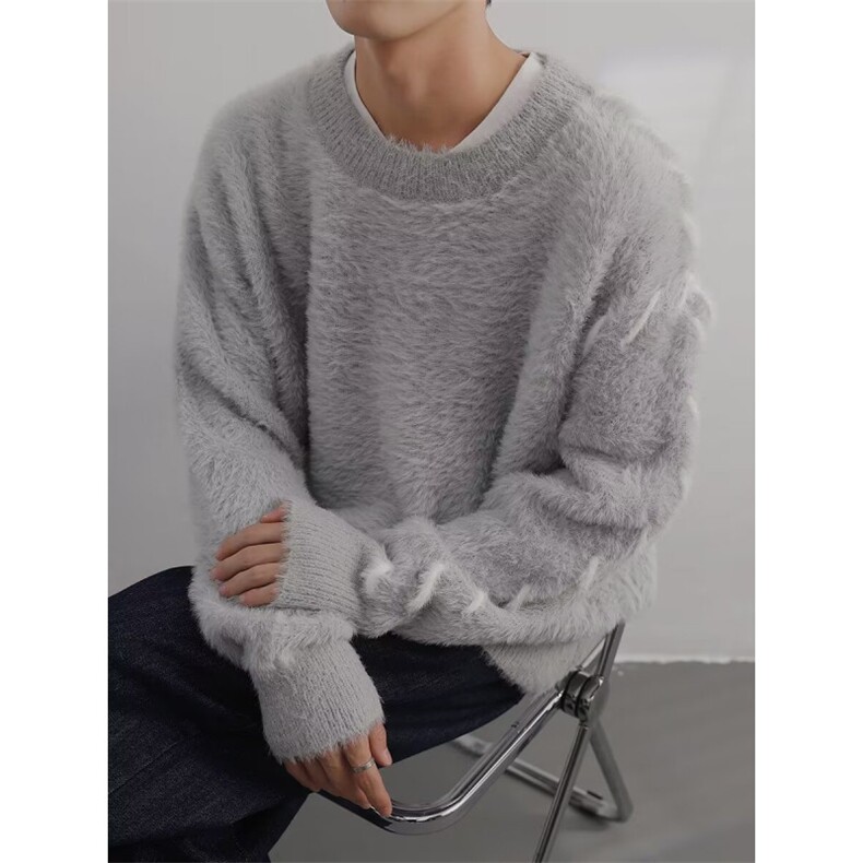 日系复古拼色圆领毛衣慵懒高级感男秋冬季加厚M2318-P60,男装针织衫/毛衣,星座1109-3