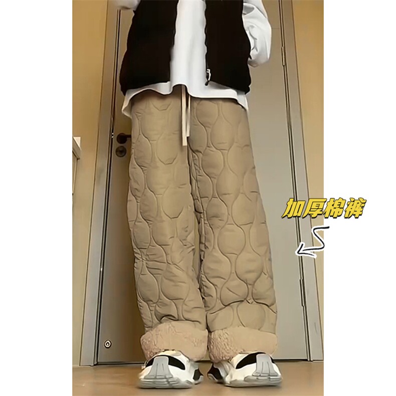 抖音羊羔毛菱格保暖夹棉男女大码棉裤K5613J加棉-特P45控78，男装棉裤，电商A001